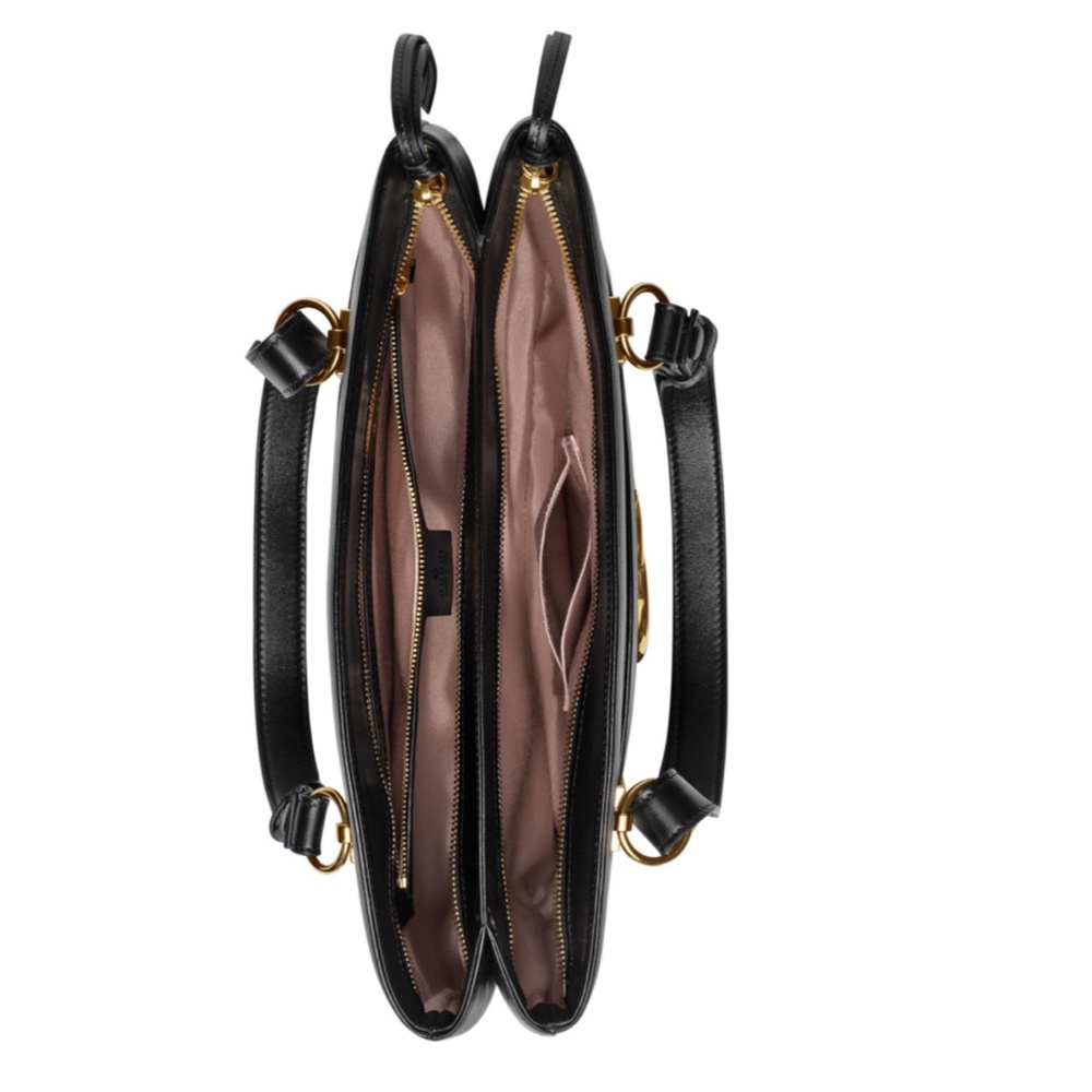 New Authentic Gucci Large GG Leather Top Handle Bag Black Gold - Picture 5 of 15